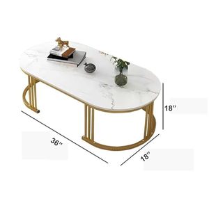 Table basse moderne robuste et écologique pour salon avec structure en métal et plateau aspect faux marbre - Product Image 2