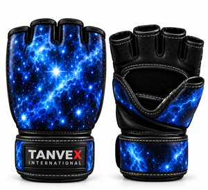 Gants de MMA TANVEX INTERNATIONAL à demi-doigts en cuir PU avec fermeture, imprimé galaxie, respirants, extensibles et ajustables pour arts martiaux - Product Image 1