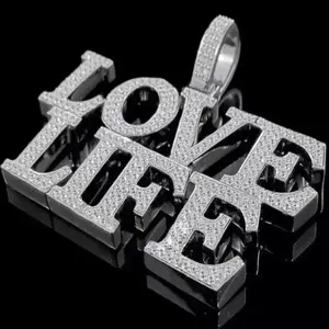 Pendentif personnalisé en moissanite véritable de 3,20 carats, coupe ronde, plaqué or blanc 14 carats, argent sterling, pour femme, style hip-hop - Product Image 6