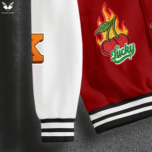 Latest Design Patchwork <b>Men</b> Varsity <b>Jacket</b> Red <b>White</b> Bomber <b>Jacket</b> New York Embroidery Vintage Streetwear Baseball Uniform - Product Image 3