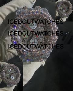 Montre Hip-hop en Acier Inoxydable avec Boîtier Rond en Verre, Moissanite VVS, Résistance à l'Eau 10 Bar, Ensemble avec Bracelet et Fermoir - Product Image 3