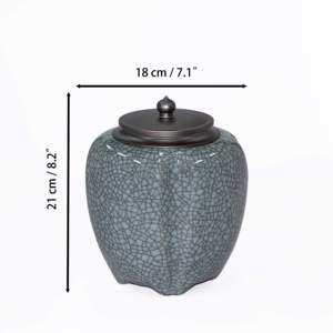 Urne funéraire en céramique émaillée craquelée avec couvercle métallique, artisanale, pour cendres, style oriental et européen, pour adulte - Product Image 4