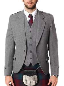 Veste en laine Argyll pour homme, gilet formel d'hiver en tweed gris, tenue de kilt avec sporran - Product Image 1