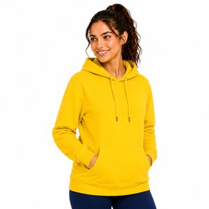 Damen Gelber Kapuzenpullover Einfarbig Fleece Langarm Lässig Kordelzug Taschen-Design Winter Schnelltrocknend 100% Vorderseitig - Product Image 3