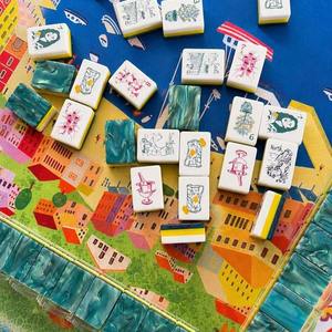 Set di Tessere Mahjong Americane Vintage Multicolore, Smaltate e Incise in Giallo e Marrone per Giochi in Famiglia |   Collezione <span class=keywords><strong>La</strong></span> Dolce <span class=keywords><strong>Vita</strong></span> - Product Image 6