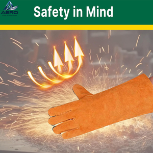 Gants de soudage en cuir de vache robuste, à manches longues, résistants à la chaleur, gants de protection pour le travail en usine et la construction - Product Image 3