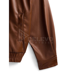 Blouson bomber en PU marron pour homme, col rabattu, fermeture éclair, coupe courte décontractée, vêtement d'extérieur pour l'automne - Product Image 2
