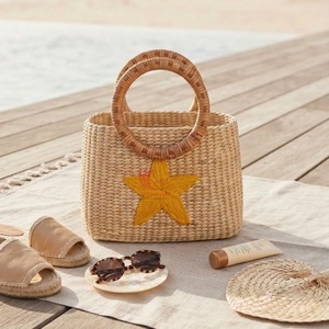 Sac fourre-tout bohème tissé pour l'été, avec broderie étoile jaune, fermeture ouverte, doublure en coton, pour femme - Product Image 2
