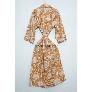 Albornoz de lujo 100% algodón, largo hasta el suelo, lavable, transpirable, para mujer, tipo kimono, con estampado a mano y cintura natural. - Product Image 6