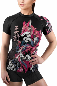 Camiseta Deportiva de Manga Larga para Mujer, Diseño de Tatuaje de Zorro Negro, Sublimación, Secado Rápido, Transpirable, Ecológica, 220g, Poliéster/Nailon - Product Image 6