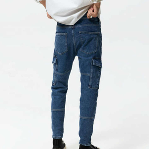 Jeans de Mezclilla Cargo para Hombre, Corte Slim Fit, Peso Medio, Algodón Lavado, Estilo Casual, Azul Sólido - Product Image 2