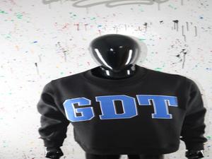 GDT BLACK <b>Mock</b> <b>Neck</b> Sweatshirt 100% Navy Blue Applique Embroidery wide <b>neck</b> Sweatshirt Finer Threads - Product Image 4