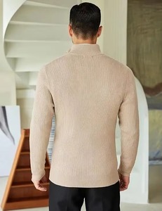 Pull en laine tricoté sur mesure pour homme, col zippé 1/4, couleur unie, manches longues, vêtement d'automne - Product Image 3