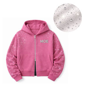 Sudadera con capucha para hombre con cremallera completa, de algodón y forro polar, con pedrería, estilo oversize, streetwear, con cremallera de cristal, fabricación - Product Image 3