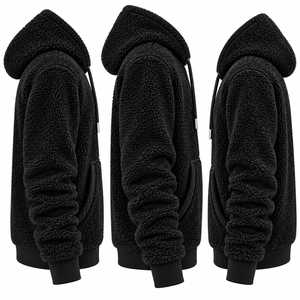 Men's <b>Black</b> <b>Fleece</b> Hooded Sweatshirt Regular Fit Solid Color Casual Winter Wear Pocket Design Knitted Material Men's Hoodies - Product Image 3