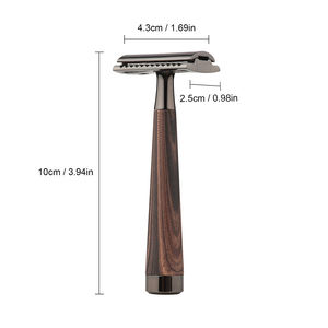 1 Rasoir de sécurité à double tranchant avec long manche en bois naturel, lame en alliage festonnée, outils de rasage - Product Image 4