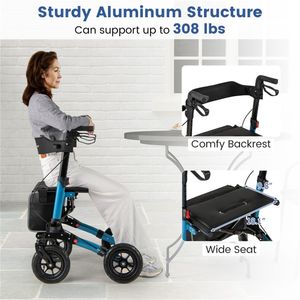 Deambulatore Pieghevole Regolabile in Altezza, Capacità 139 kg, Ruote da 9 Pollici per Tutti i Terreni, 7 Livelli di Altezza (81,5 "-92,1"), Sedile Largo, Telaio in Alluminio - Product Image 5
