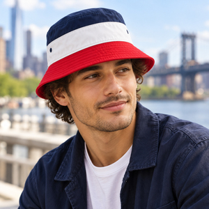 Chapeau Bob Unisexe à Blocs de Couleurs Rouge Blanc Bleu Marine en Toile de Coton Décontracté Printemps-Été Adulte Logo Personnalisé Broderie 3D de Haute Qualité - Product Image 2