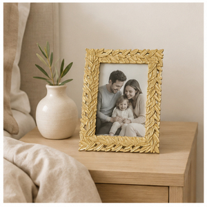 Cadre photo de luxe orné de feuilles d'or, à poser sur table, motif feuille gaufré antique, en résine, pour cadeau de mariage et décoration intérieure classique - Product Image 4