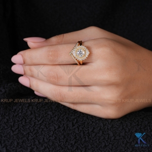 Ensemble de bagues de mariée ethniques en or massif avec diamants de laboratoire, double halo vintage, bijoux fins sur mesure pour femme, cadeau d'anniversaire - Product Image 6