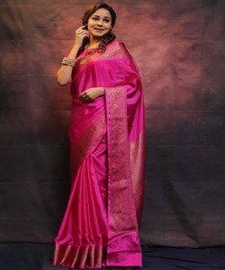 SAREE DE SEDA BANARASI LICHI CON TRABAJO DE JACQUARD EN TENDENCIA, CON BLUSA SIN COSTURAR, PARA USO FESTIVO 84839 ROSA - Product Image 4