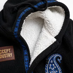 Sudadera con Capucha Negra para Hombre de la Marca ACCEPT INDUSTRY, con Diseño de Águila Bordada y Paisley, Bolsillo Frontal, Ropa Casual de Invierno - Product Image 6
