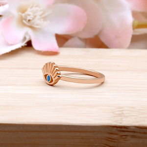 Bague Classique Œil de Diable en Argent Plaqué Or Rose avec Cristal Diamant d'Eau et Émail Bleu pour Femme, Cadeau, Accessoire de Mode - Product Image 6