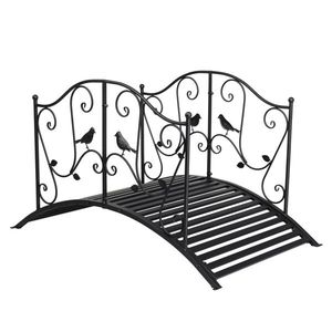 Ponte da Giardino in Ferro Nero 119*67*71cm con Motivo a Uccelli e Ringhiera Arcuata, Elegante Ornamento da Giardino - Product Image 2