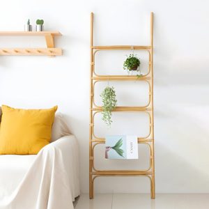Elegantes estantes de ratán tipo escalera para toallas de baño, decoración para el hogar u hotel, escaleras de caña natural. - Product Image 6