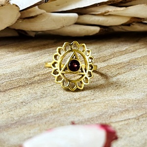 Market Favorite Boho Chakra Garnet <b>Ring</b> Ethnic Brass <b>Rings</b> for Women 18k Gold Plated Floral Lotus <b>Statement</b> Wholesale/OEM/ODM - Product Image 1