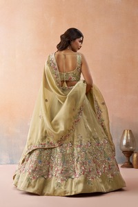Lehenga Choli vintage brodé de fleurs, robe de soirée en soie beige, tenue ethnique pour femmes - Product Image 2
