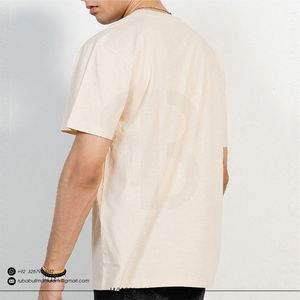 T-shirt pour homme beige à manches courtes, col rond, coupe classique, jersey décontracté en coton respirant, logo imprimé sur le devant, design personnalisé - Product Image 2