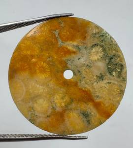Esfera de Reloj de Coral Natural de 28 mm, Pulida por un Lado, Redonda, Dorada, de 0.80 mm de Grosor, Modelo ETH-10150 de a K Gems, para Fabricación de Relojes - Product Image 1