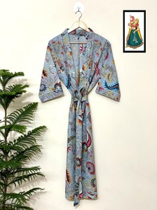 100% Cotton Indian <b>Beach</b> Kimono <b>Robe</b> Night Wear Dressing Gown Free Size - Product Image 1