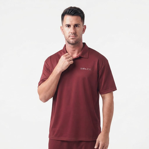 T-shirt décontracté pour homme, motif uni, tricoté, coupe ample, style polo, manches courtes, avec logo personnalisé - Product Image 2