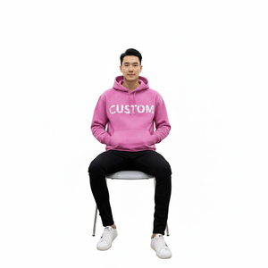 Sweat à capuche personnalisé coupe ample pour homme, style survêtement brillant, avec strass et impression sérigraphiée, en coton épais - Product Image 5