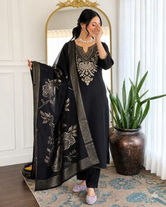 Launching New Designer Party Wear Look Pur Heavy Slub Cotton Embroidery Work <b>Top</b> & Bottom With Dupatta set - Product Image 4