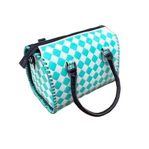 Sac à main exécutif de luxe en cuir véritable, motif damier turquoise, style western, marron imprimé animalier, fermeture éclair – Vente chaude - Product Image 1
