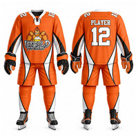 Set Jersey Hoki Es Sublimasi Pria Ice Cold Pitchers Oranye Putih Hitam Lengan Panjang Penyerap Keringat Model Atletis