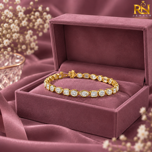 Bracelet tennis en diamants de laboratoire taille émeraude ovale marquise, maillons éternité de formes mélangées |   Or massif 9K 14K 18K Bijoux fins de luxe - Product Image 3