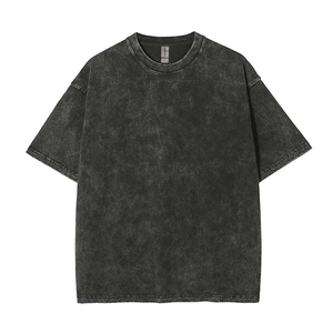 T-shirt en coton uni surdimensionné pour homme, col rond, manches courtes, coupe décontractée, tissé, effet délavé - Product Image 6