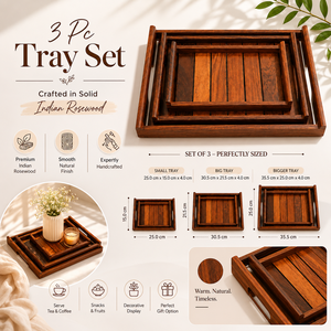 Luxury Handcrafted Indian Rosewood 3 Piece Serving Tray Set Premium Wooden Display Trays for Dining Home Decor Gift Collection - Product Image 5