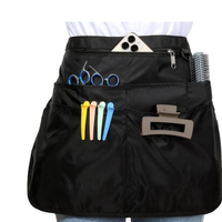 Tablier unisexe noir avec plusieurs poches pour salon de coiffure, en polyester tissé, ceinture ajustable