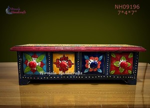 Mini Gabinete de Madera Hecho a Mano con Cajones de Cerámica, Organizador Decorativo de Almacenamiento para el Hogar y la Oficina - Product Image 4