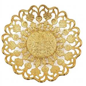 Modern Eco-Friendly Brass Round Handmade Decorative Dish <b>Blue</b> Gold Pattern Kitchen Tabletop Fruit Bowl Diwali - Product Image 4