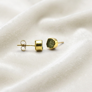 Ratnarachit Exquisite Gold Frame Natural Texture Peridot Green Stone Round <b>Stud</b> <b>Earrings</b> Minimalist Women's Gift Jewelry - Product Image 5