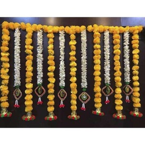 Handmade Indian Marigold <b>Artificial</b> <b>Flower</b> Door Hanging Plastic Bell Toran Wall for Wedding Thanksgiving Easter - Product Image 1