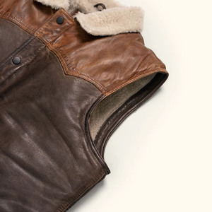 SANCHAL INTERNATIONAL Custom Logo Plus Size Men's Breathable Winter Woolen Cowhide <b>Leather</b> Formal Vest Zipper Closure Warm - Product Image 6