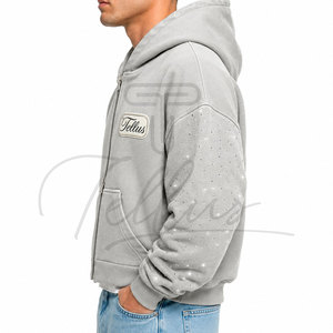 Sweat-shirts à capuche pour homme, couleur unie, avec logo personnalisé, entièrement ornés de strass, nouvelle collection hiver. - Product Image 6