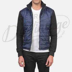 Veste d'hiver moderne pour homme à manches contrastées, bleu marine, matelassée, décontractée, chaude, coupe ajustée, zippée - Product Image 1